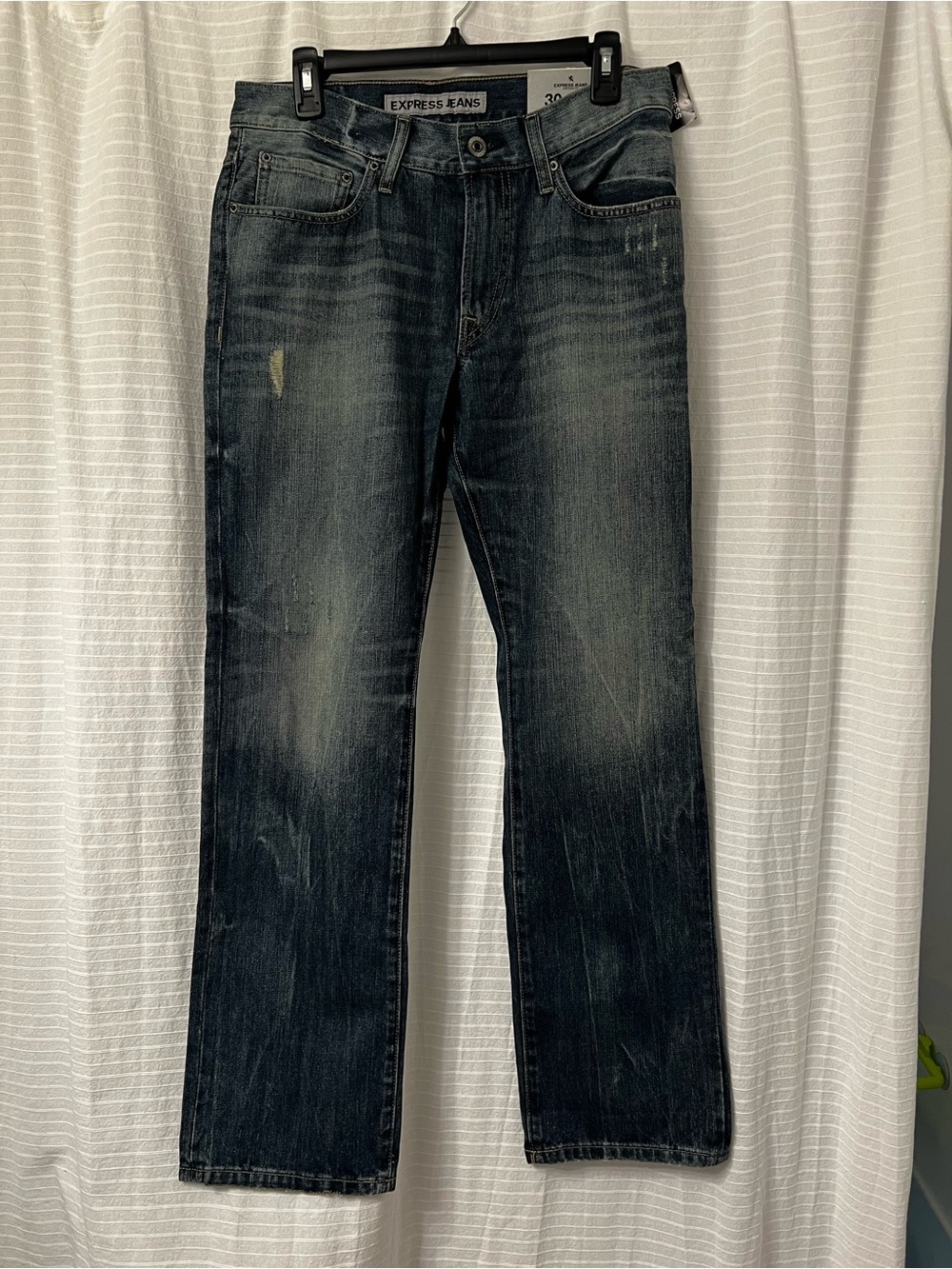 Express Men’s Faded Dark Blue Straight Jeans